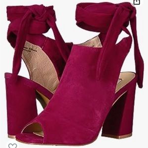 Block heel peep toe shootie with ankle wrap